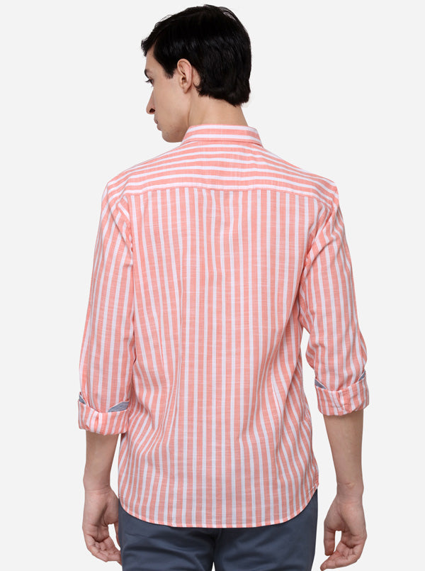 White & Orange Checked Tailored Fit Casual Shirt | JB Sport