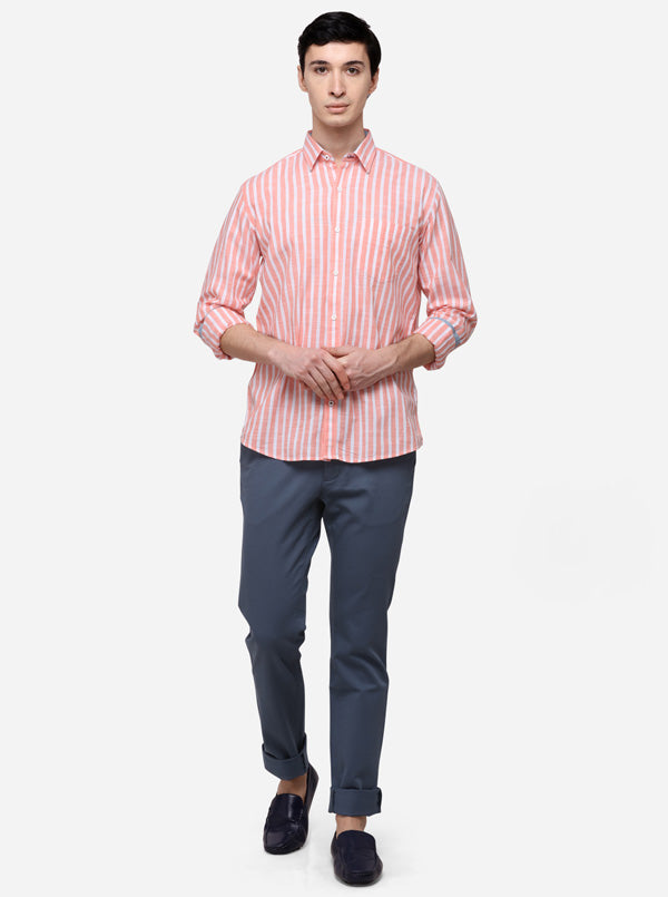 White & Orange Checked Tailored Fit Casual Shirt | JB Sport