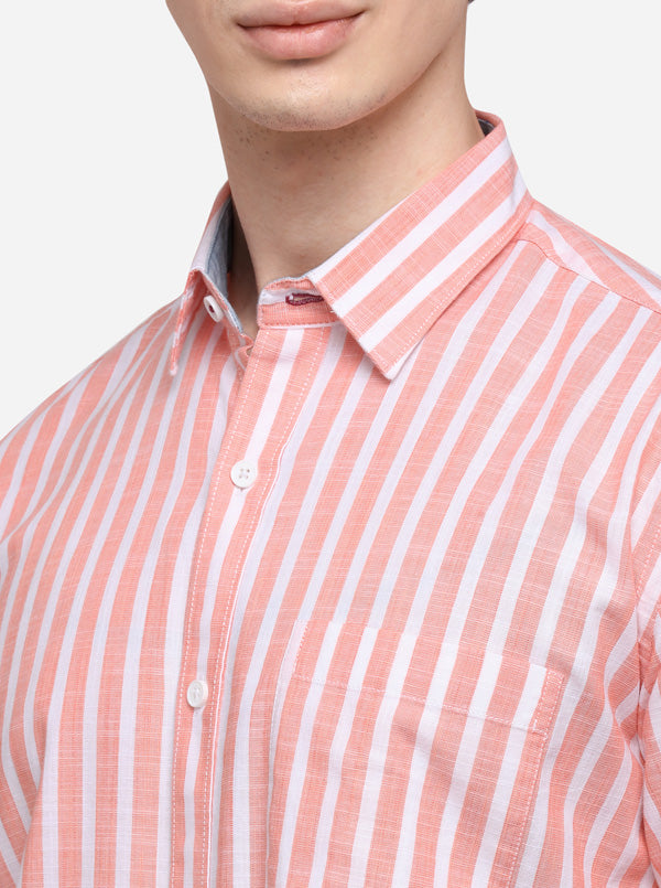 White & Orange Checked Tailored Fit Casual Shirt | JB Sport