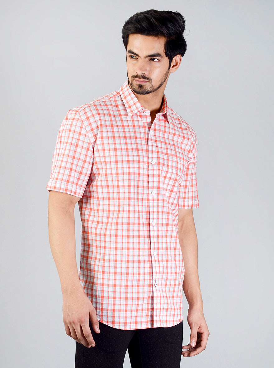 Camellia Orange Checked Slim Fit Casual Shirt | JB Sport