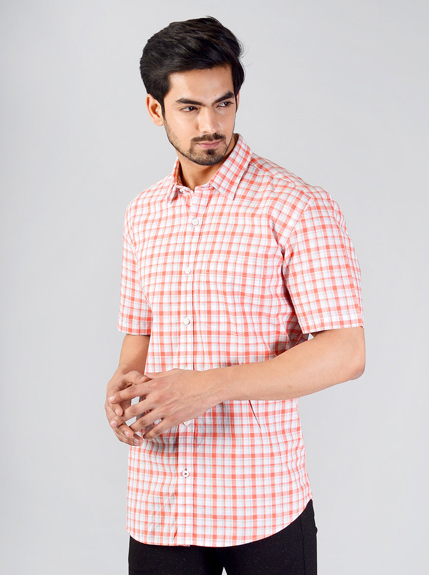 Camellia Orange Checked Slim Fit Casual Shirt | JB Sport