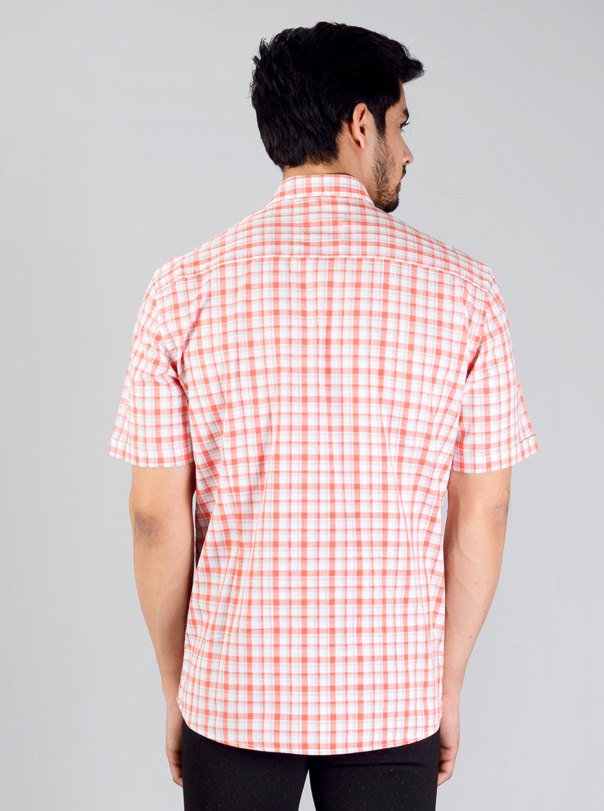 Camellia Orange Checked Slim Fit Casual Shirt | JB Sport