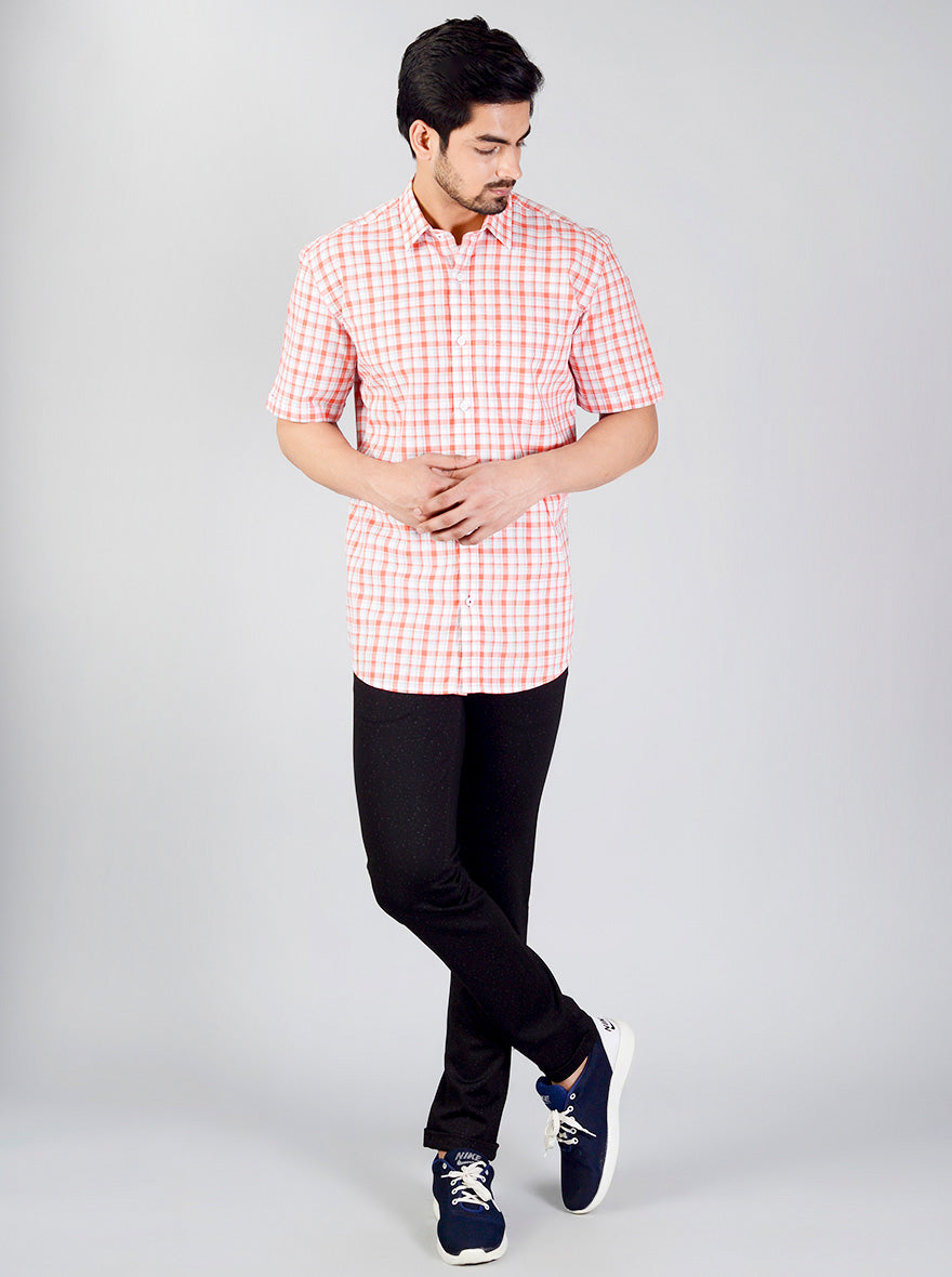 Camellia Orange Checked Slim Fit Casual Shirt | JB Sport