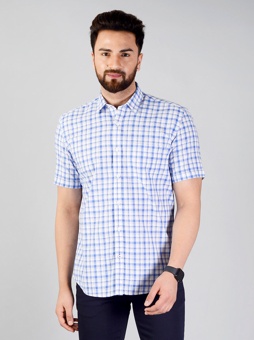 Campunula Blue Checked Slim Fit Casual Shirt | JB Sport