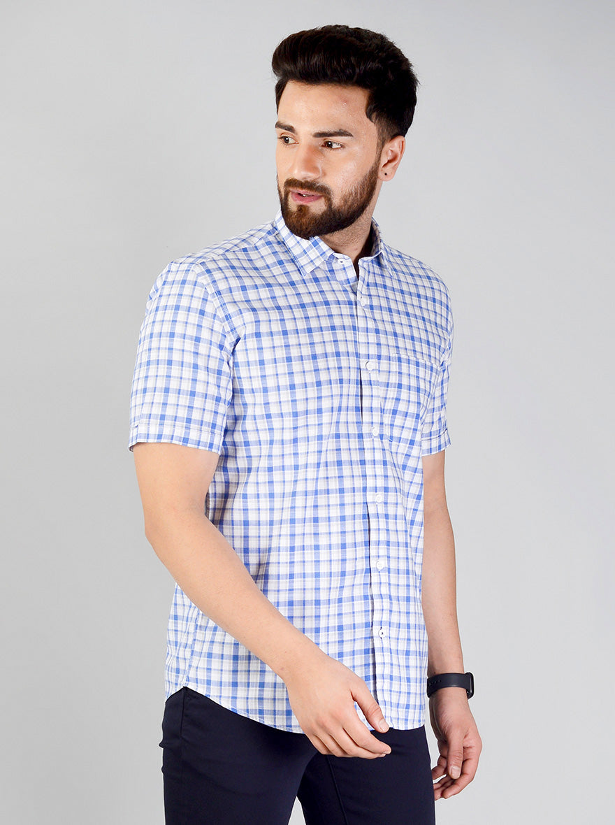 Campunula Blue Checked Slim Fit Casual Shirt | JB Sport