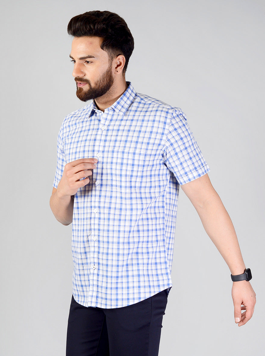 Campunula Blue Checked Slim Fit Casual Shirt | JB Sport