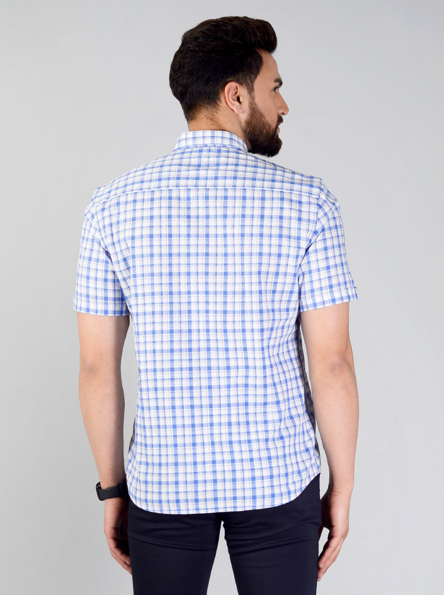 Campunula Blue Checked Slim Fit Casual Shirt | JB Sport