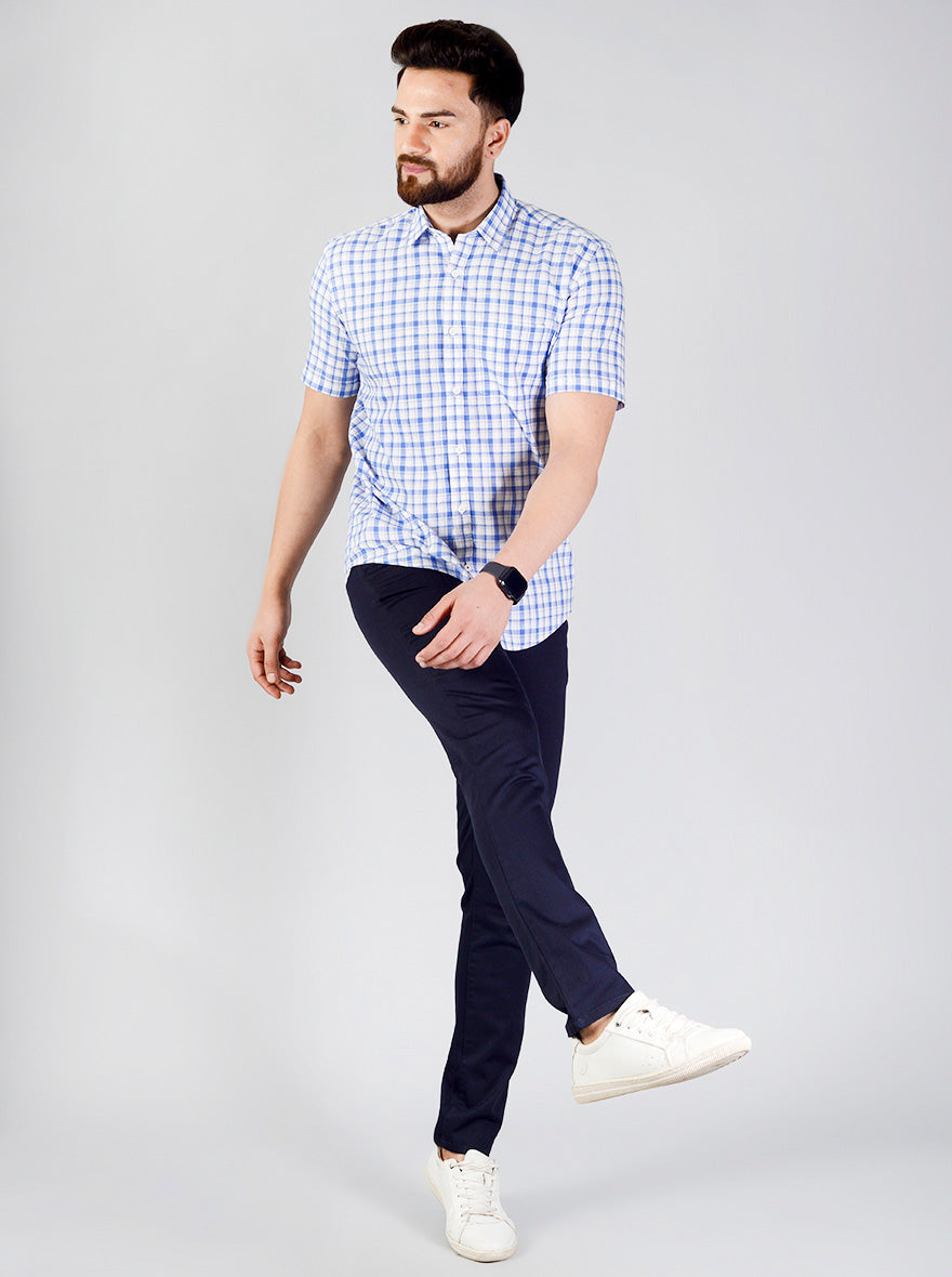 Campunula Blue Checked Slim Fit Casual Shirt | JB Sport