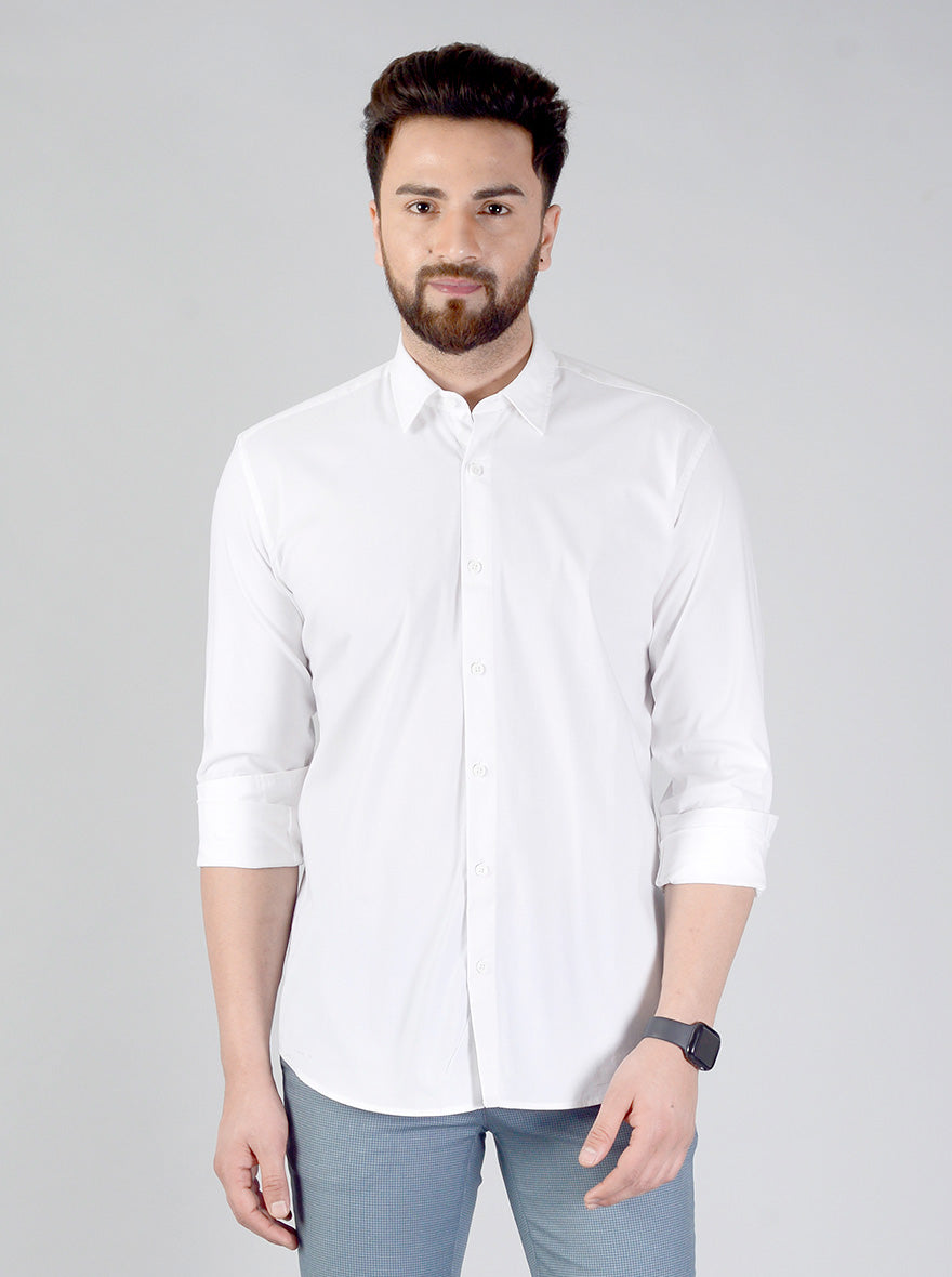 White Solid Slim Fit Casual Shirt | JB Sport