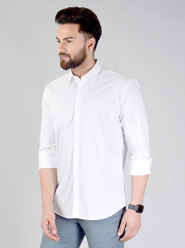 White Solid Slim Fit Casual Shirt | JB Sport