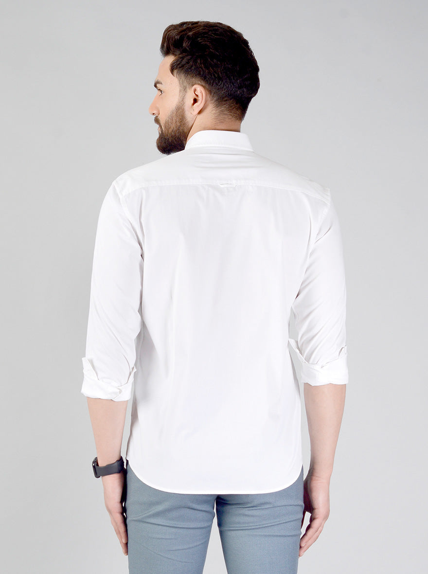 White Solid Slim Fit Casual Shirt | JB Sport