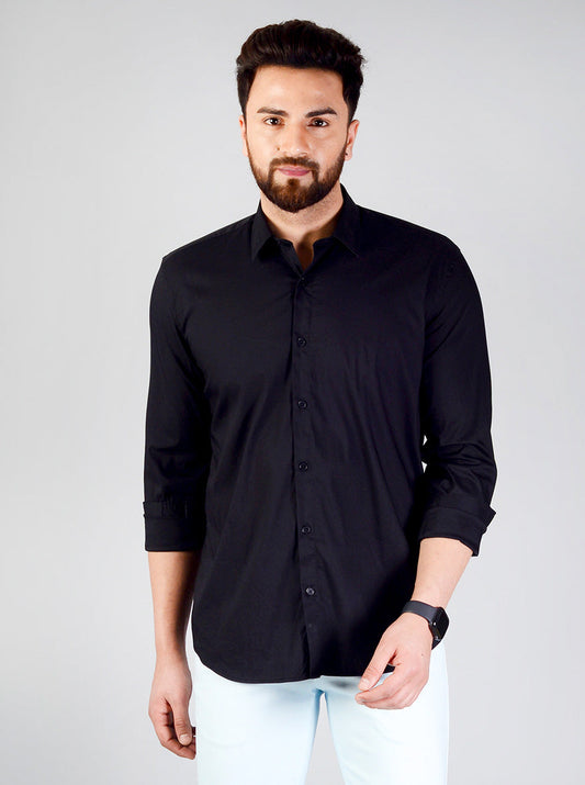 Black Solid Slim Fit Casual Shirt | JB Sport