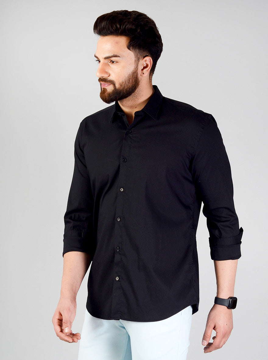 Black Solid Slim Fit Casual Shirt | JB Sport