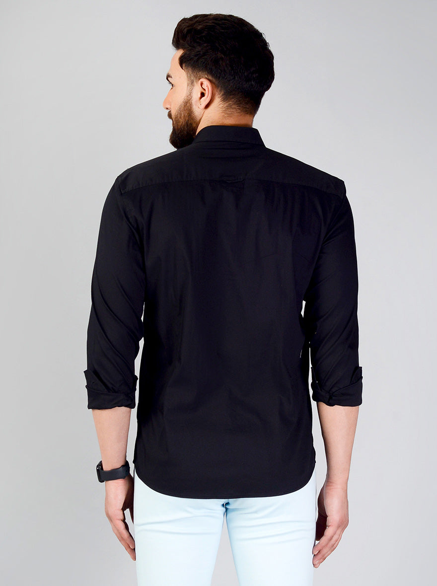 Black Solid Slim Fit Casual Shirt | JB Sport