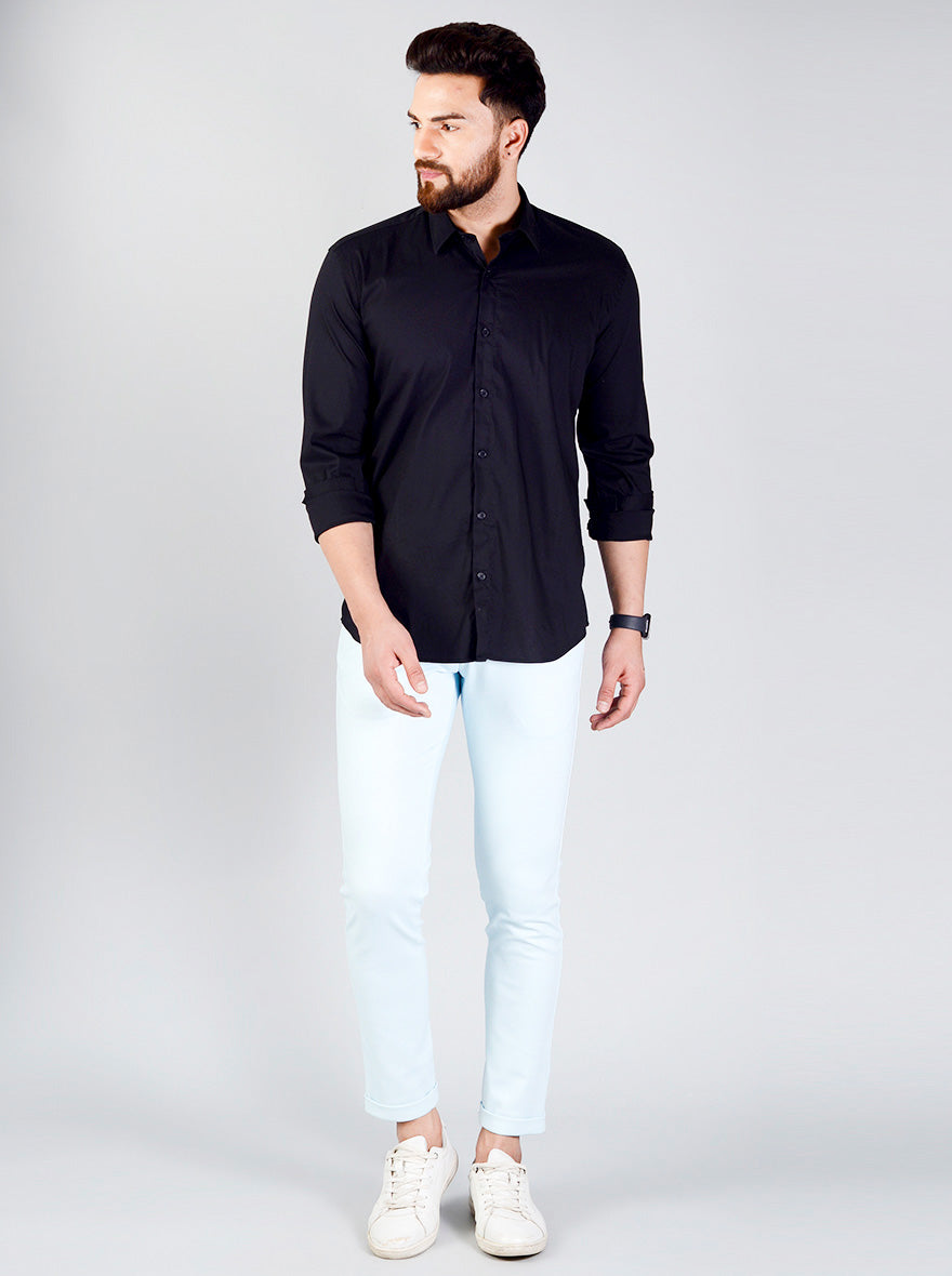 Black Solid Slim Fit Casual Shirt | JB Sport