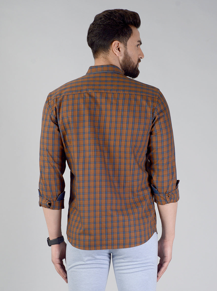 Brown Checked Regular Fit Casual Shirt | Greenfibre