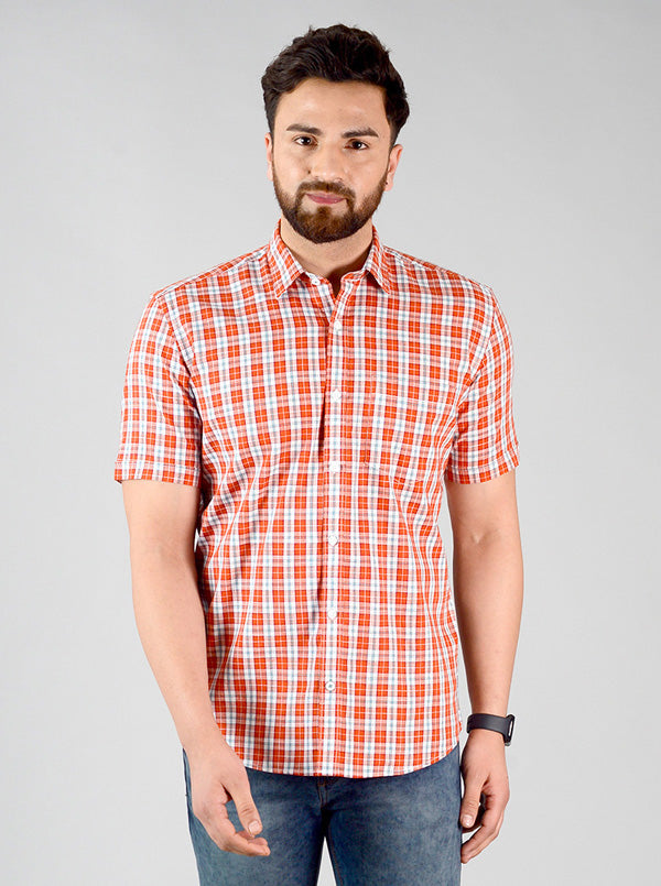 Cherry Tomato Checked Slim Fit Casual Shirt | Greenfibre