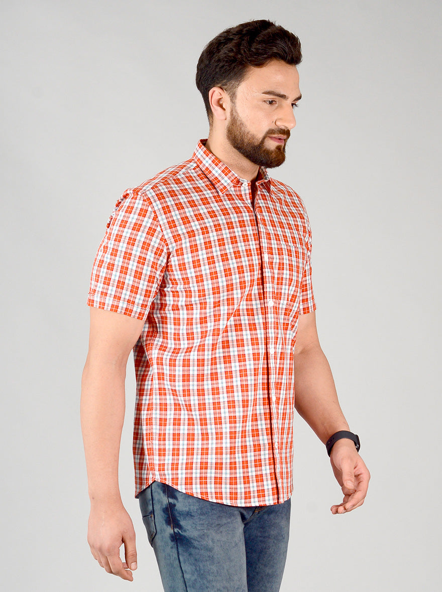 Cherry Tomato Checked Slim Fit Casual Shirt | Greenfibre