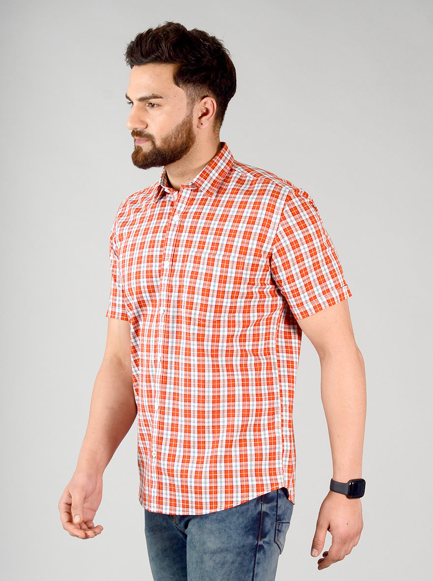 Cherry Tomato Checked Slim Fit Casual Shirt | Greenfibre