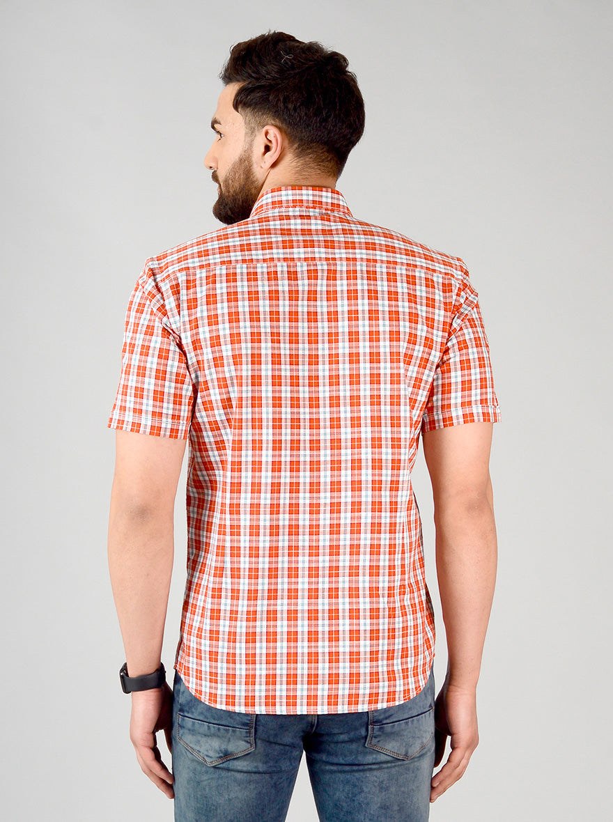 Cherry Tomato Checked Slim Fit Casual Shirt | Greenfibre