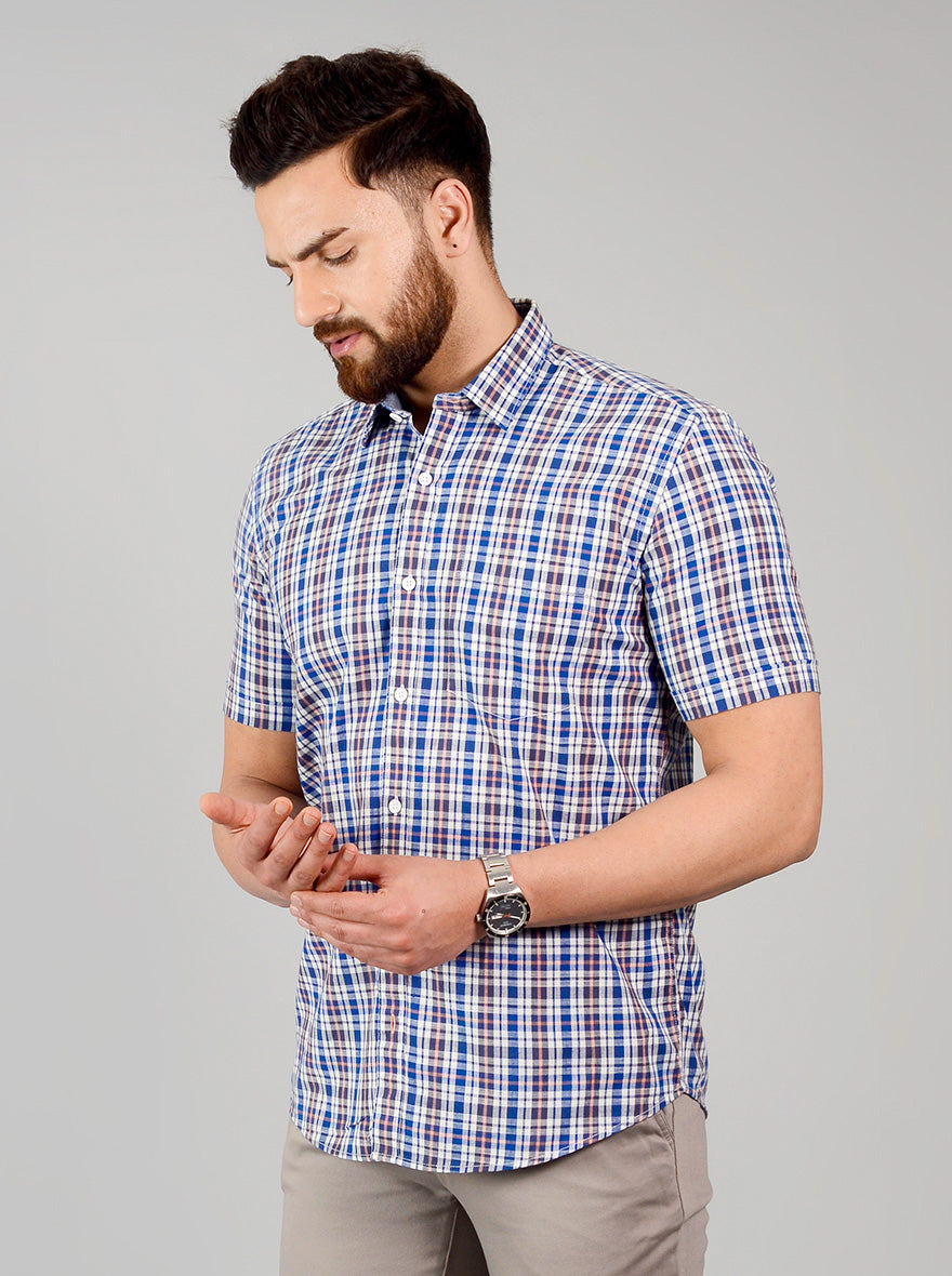 Dark Blue Checked Slim Fit Casual Shirt | Greenfibre