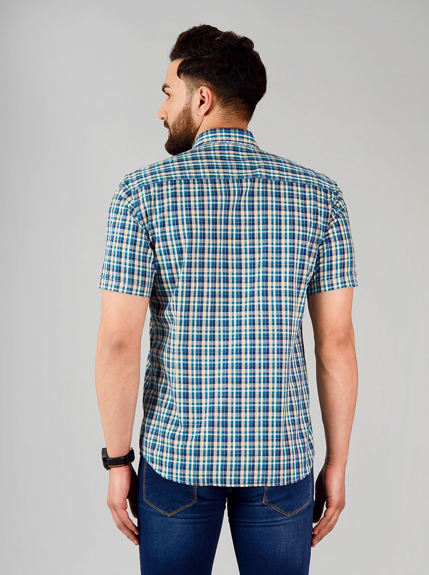 Dragonfly Blue Checked Slim Fit Casual Shirt | Greenfibre