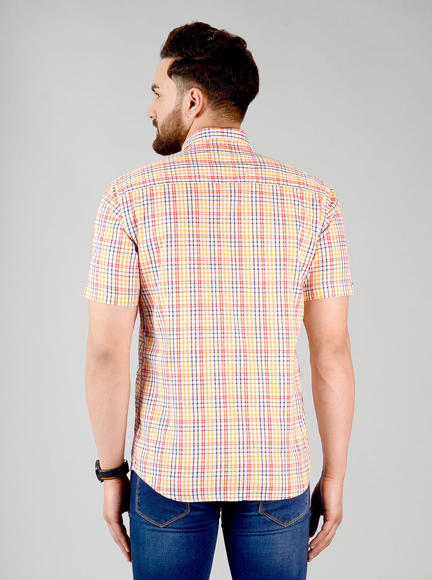 Vibrant Yellow Checked Slim Fit Casual Shirt | Greenfibre