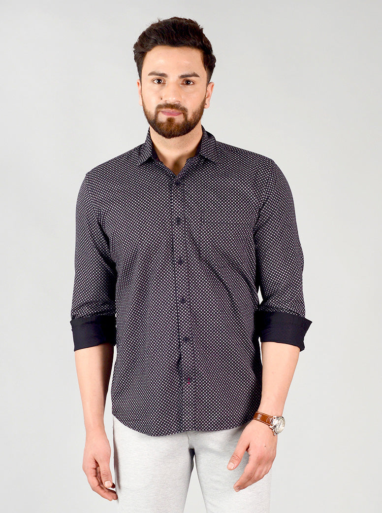 Night Black Printed Slim Fit Casual Shirt | Greenfibre