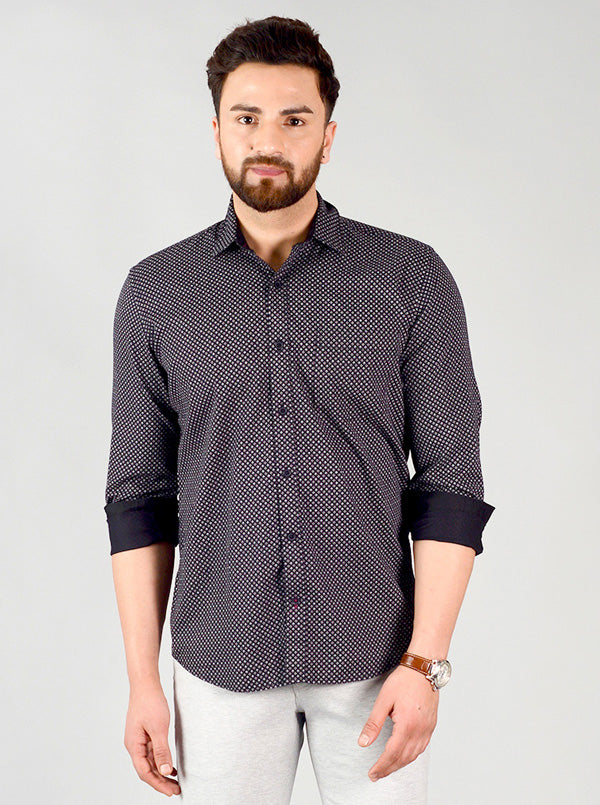 Night Black Printed Slim Fit Casual Shirt | Greenfibre