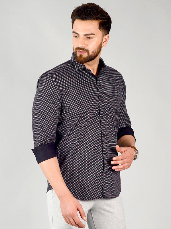 Night Black Printed Slim Fit Casual Shirt | Greenfibre