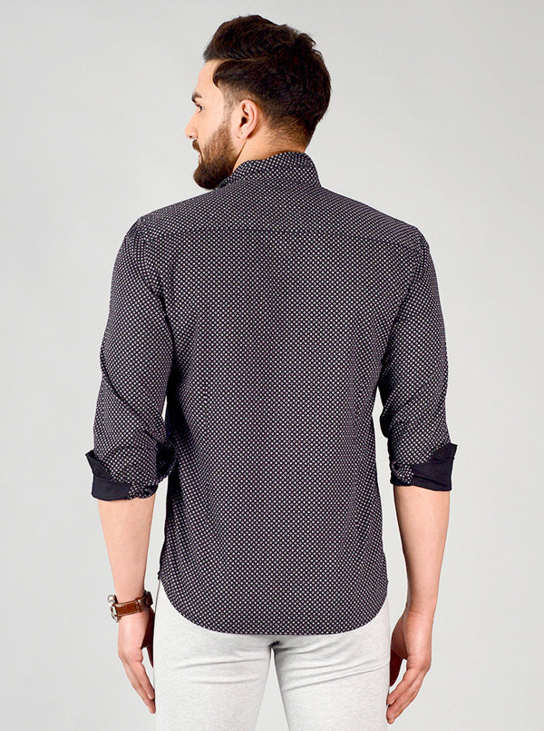 Night Black Printed Slim Fit Casual Shirt | Greenfibre