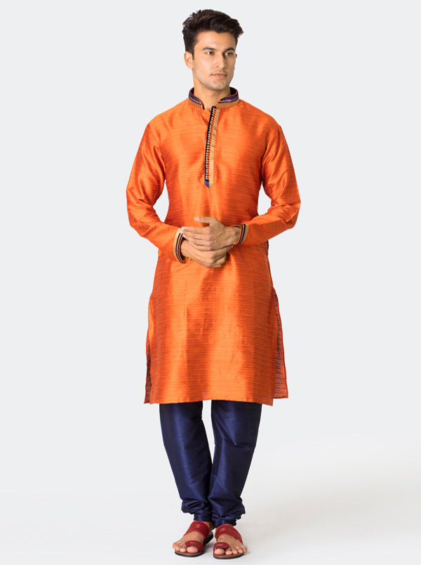 Orange Textured Kurta Set