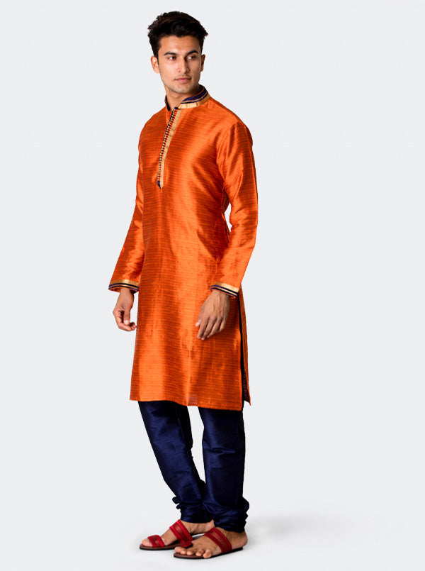 Orange Textured Kurta Set