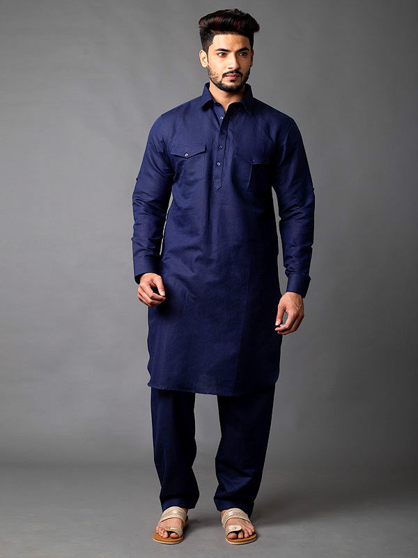 Navy Blue Pathani with Patiala