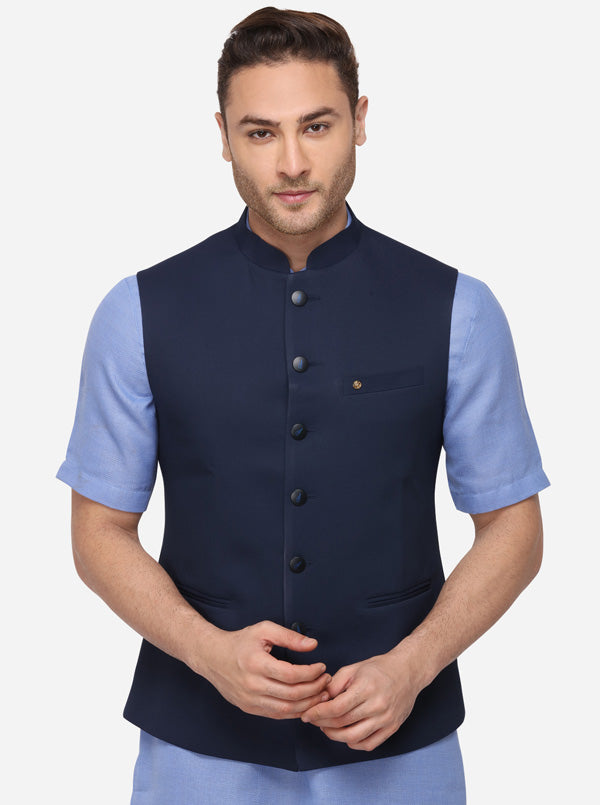 Navy Blue Bandhgala Jacket | Greenfibre