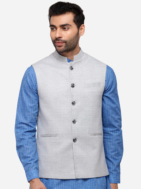 Grey Checked Bandhgala Jacket | JB Studio