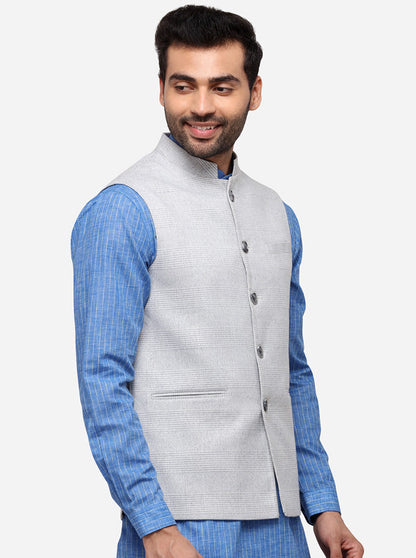 Grey Checked Bandhgala Jacket | JB Studio