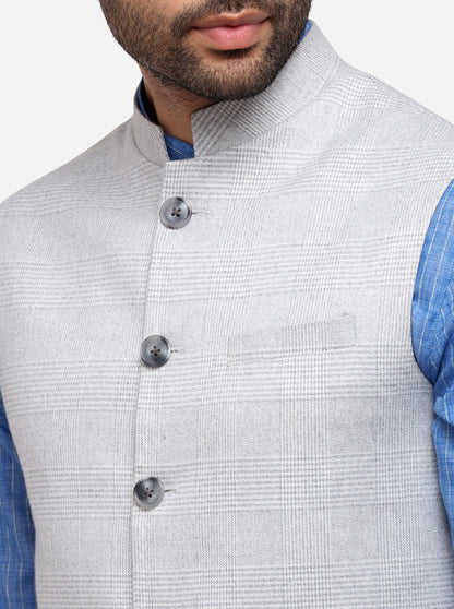 Grey Checked Bandhgala Jacket | JB Studio