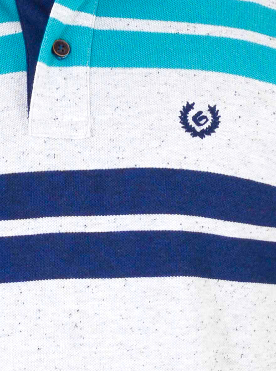 Nappy Green & Blue Striped Slim Fit Polo T-shirt | Greenfibre
