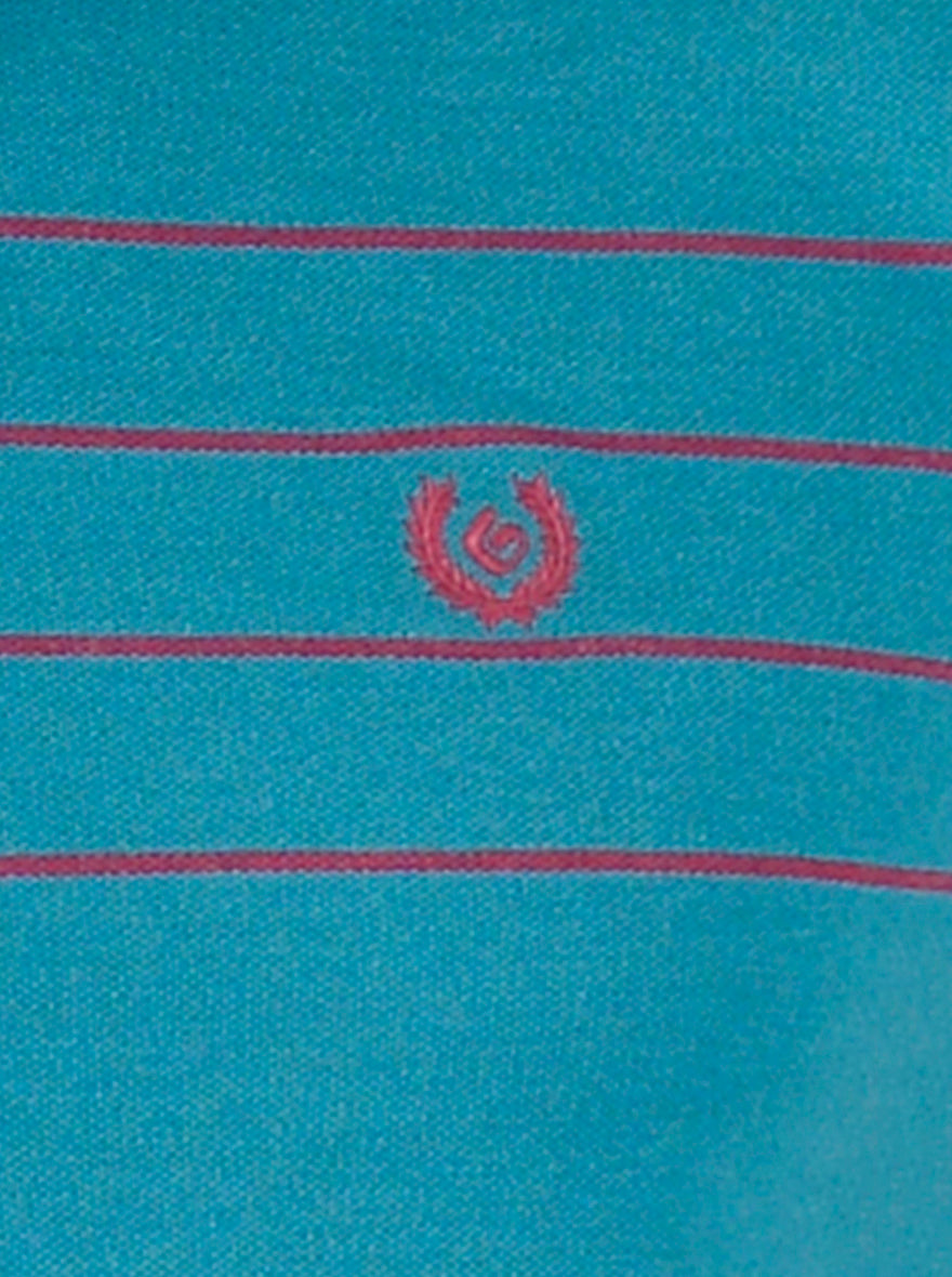 Turquoise Blue Striped Slim Fit Polo T-Shirt | Greenfibre