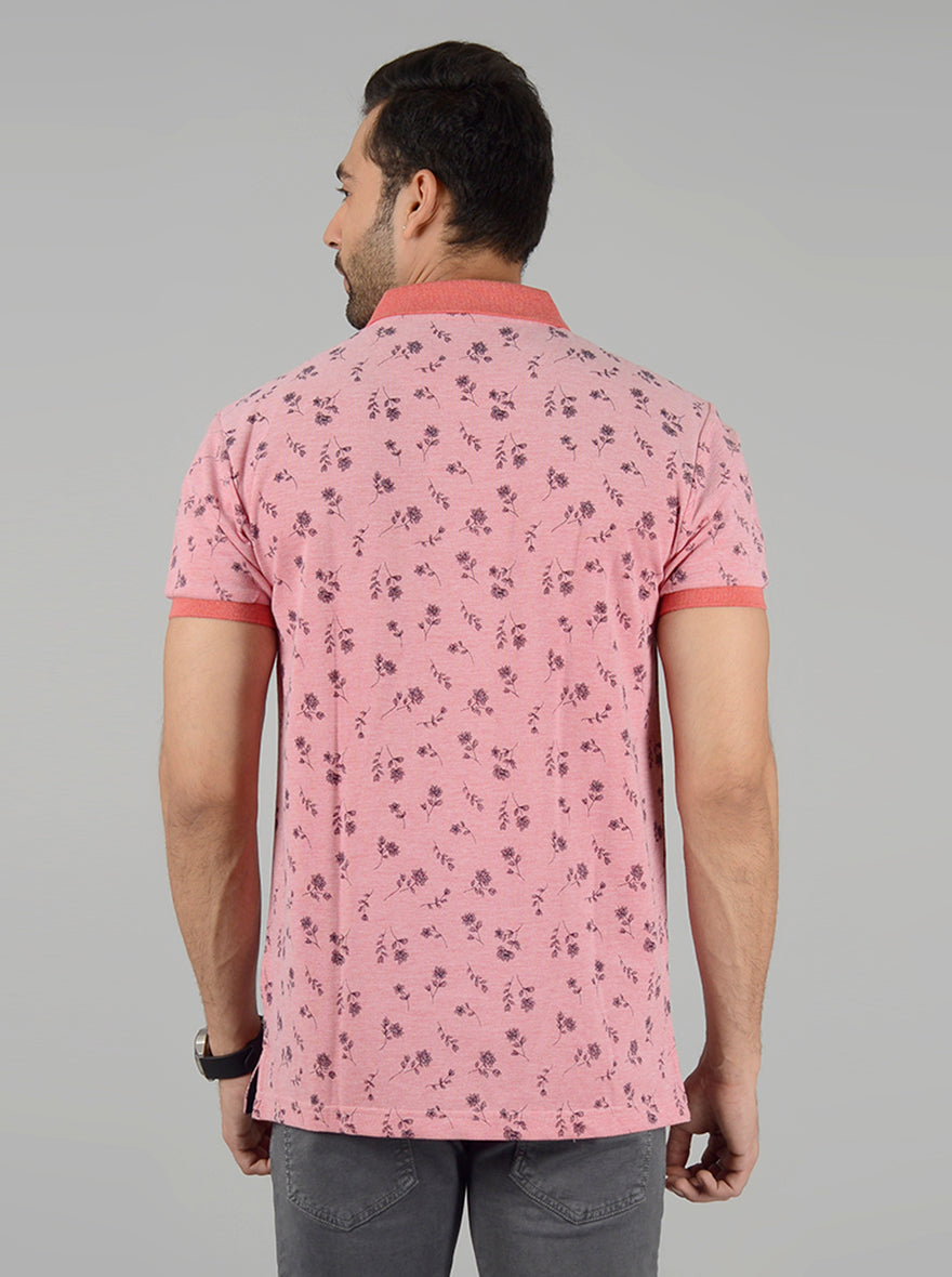 Light Pink Printed Slim Fit Polo T-Shirt | Greenfibre