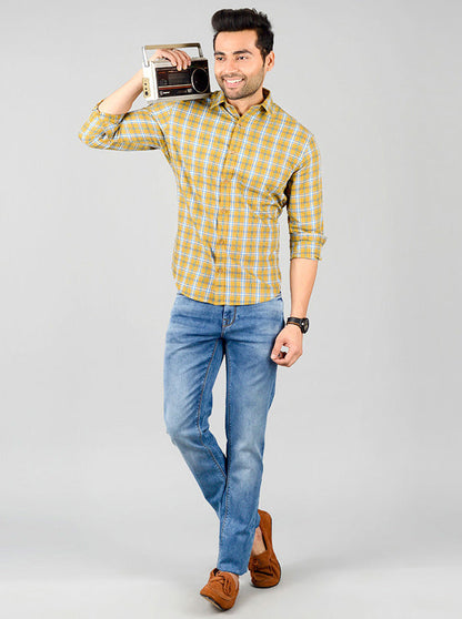 Mustard & Sky Checked Regular Fit Casual Shirt | Greenfibre