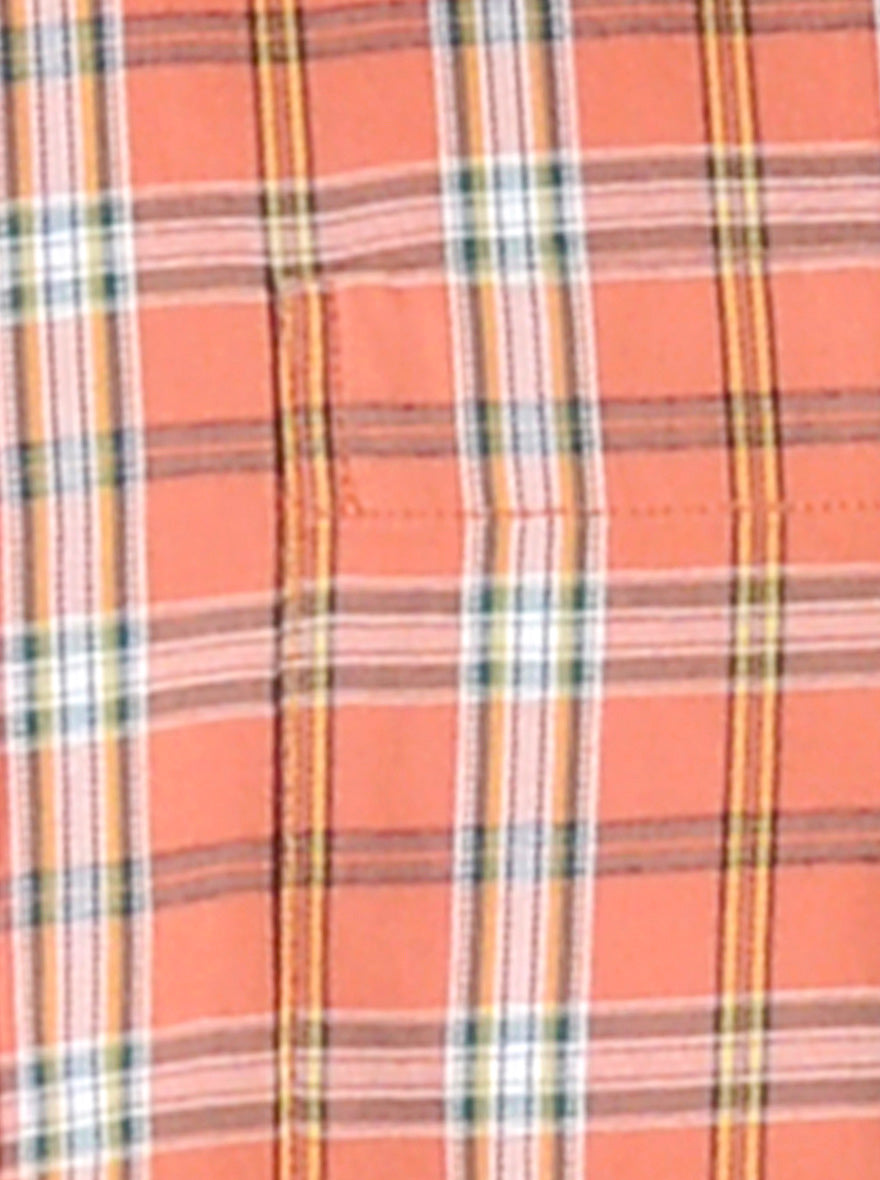 Apricot Orange Checked Regular Fit Casual Shirt | Greenfibre