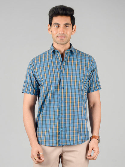 Carolina Blue Checked Regular Fit Casual Shirt | Greenfibre