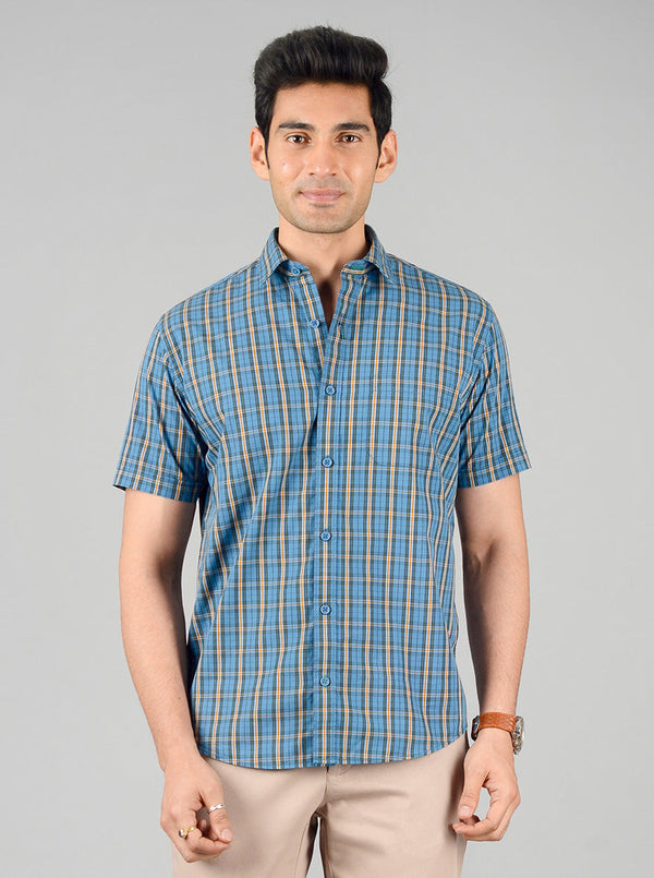 Carolina Blue Checked Regular Fit Casual Shirt | Greenfibre