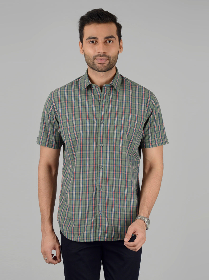 Sea Green Checked Classic Fit Casual Shirt | Greenfibre