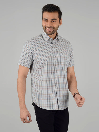 Bistro Green Checked Classic Fit Casual Shirt | Greenfibre