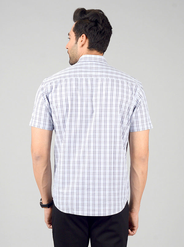 Sky Blue Checked Regular Fit Casual Shirt | Greenfibre