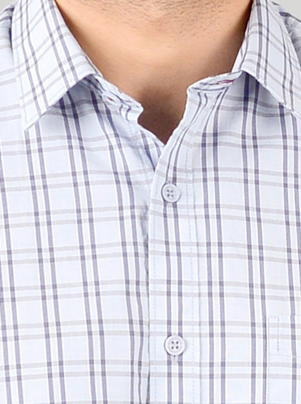 Sky Blue Checked Regular Fit Casual Shirt | Greenfibre