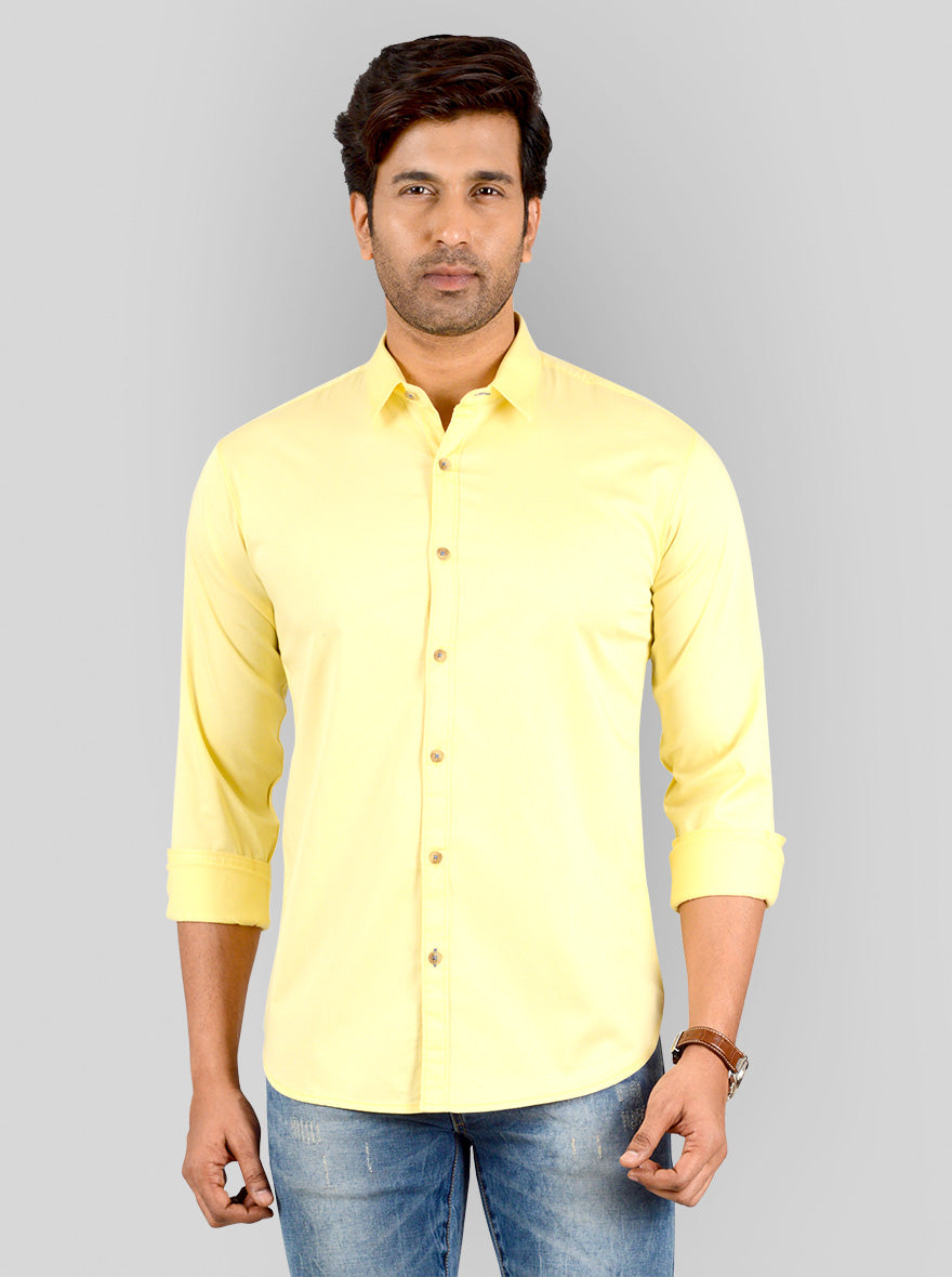 Lemon Yellow Solid Slim Fit Casual Shirt | Greenfibre